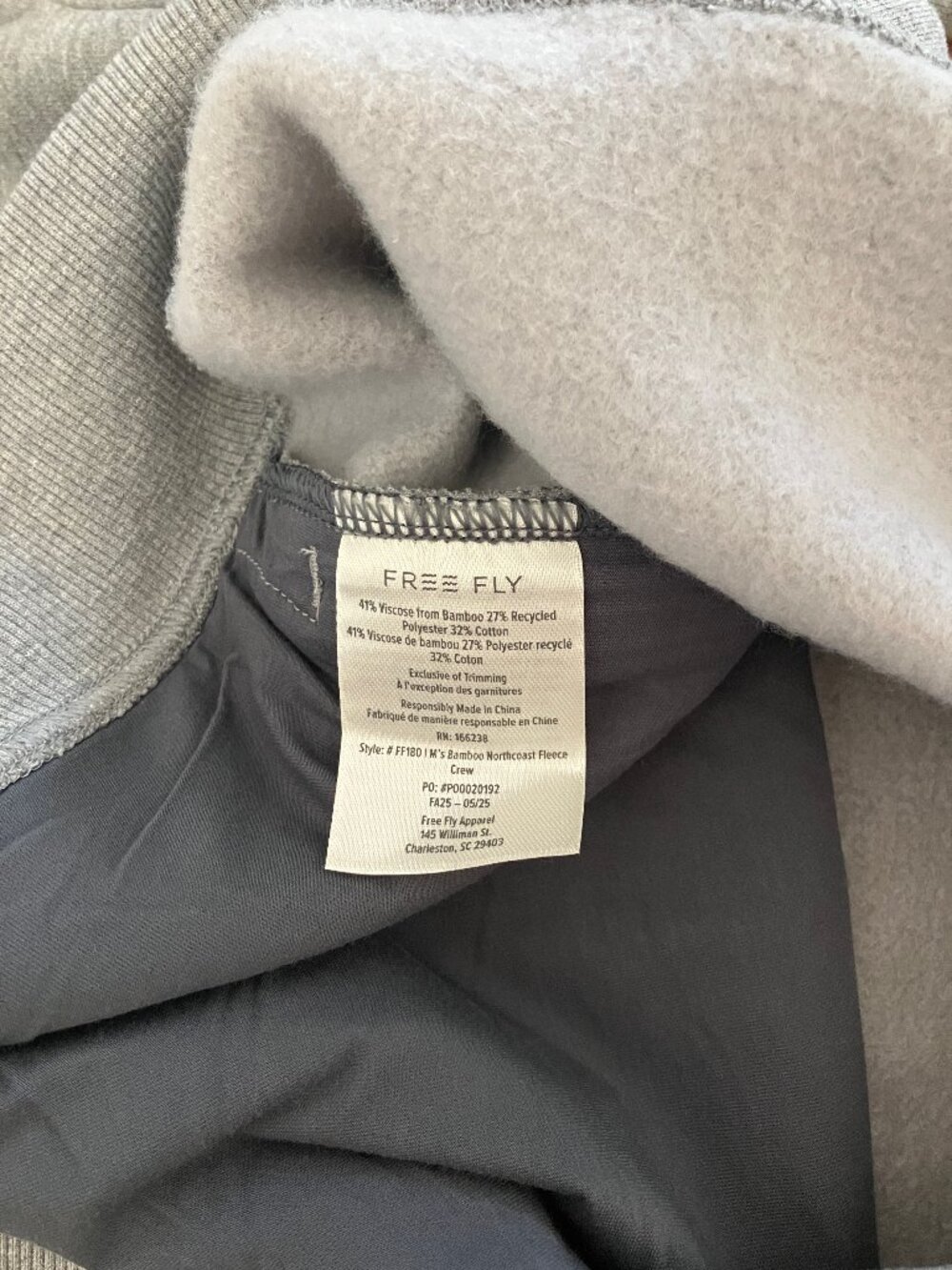 Free Fly Men's Bamboo Northcoast Fleece Crew Pullover Gray Size Medium/Large NWT - Picture 5 of 14